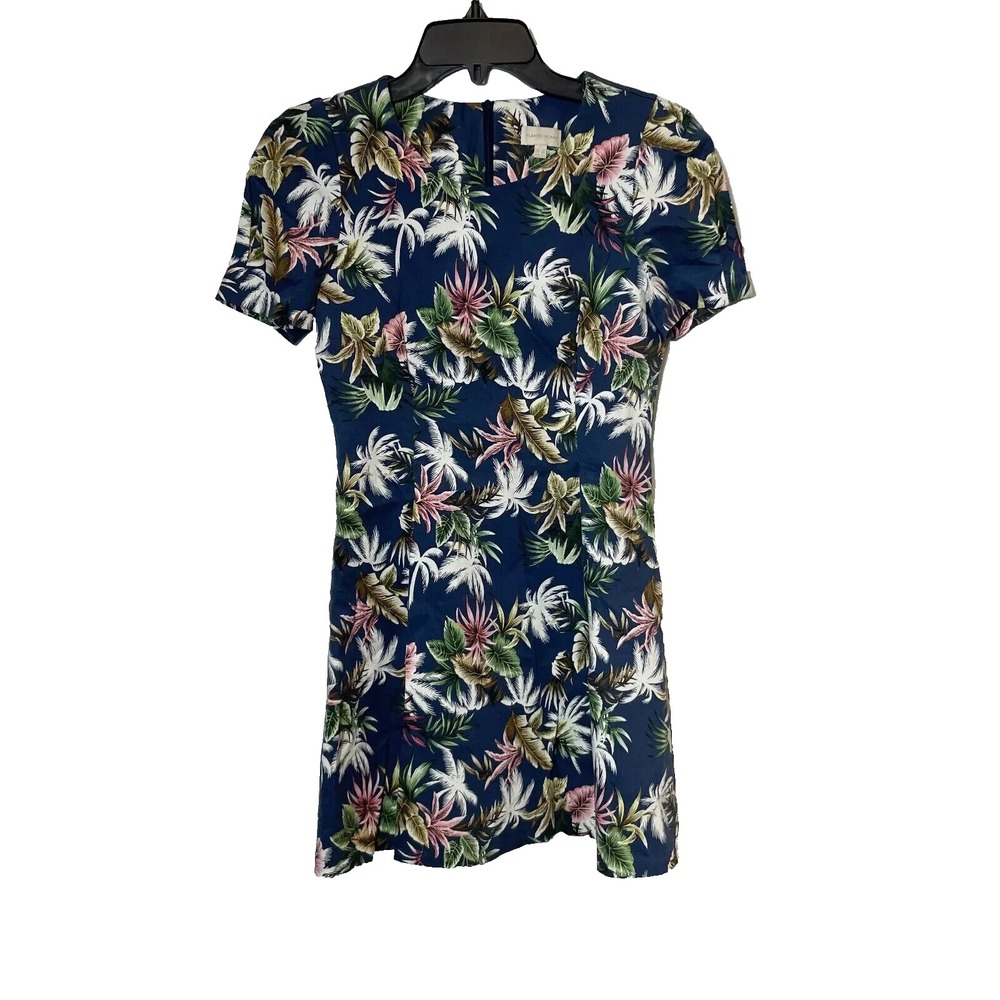 Plastic‎ Factory Mini Dress Womens S Blue Floral Short Sleeve Round Neck Pleated